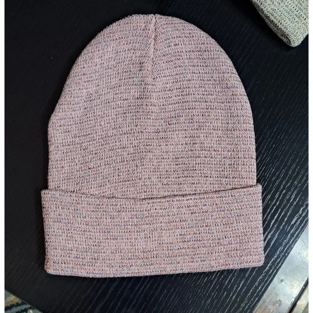 3 Winter Knit Toboggan Beanie Hats Solid Color With Rainbow Sparkle Threads OSFM